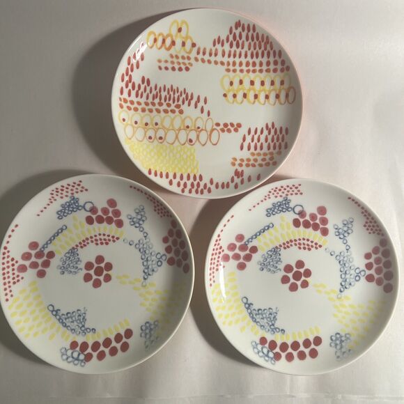 3 Anthropologie dessert lunch snack plates 8 inches Abstract Lines Dots - Picture 1 of 7